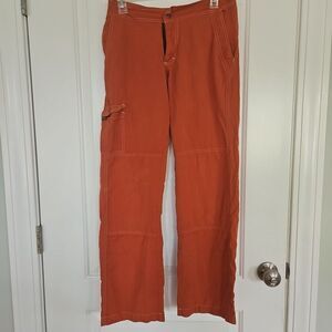 Prana Pants Womens Orange Wide Leg Utility Pocket Outdoor Hiking USA Nylon Small